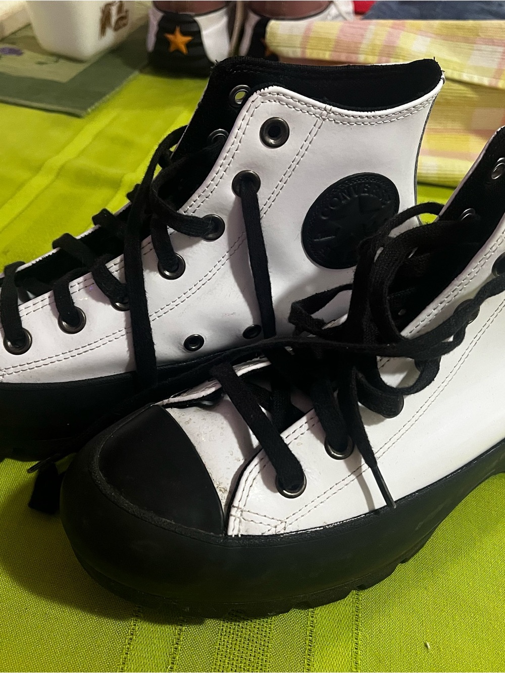 Converse Black and White High Top Sneakers, lug sole